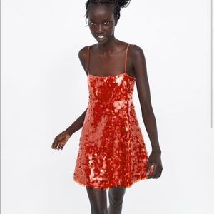 Zara Sequin Mini Dress Red Size XS